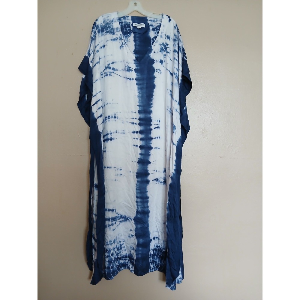 Emerson Fry Dress Small Caftan Block Print Boho Bohemian Peasant Maxi Modal